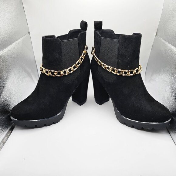 NWOB Women's Allegra K Platform Chain‎ Chunky High Heel Boots Black Size 8 - Picture 3 of 6
